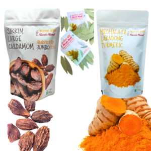 Sikim Large Black Cardamom Jumbo Pods 100gm+Lakadong Turmeric Powder 100gm+Bay Leaf Stem Cut 20gm(FREE worth Rupees 30)