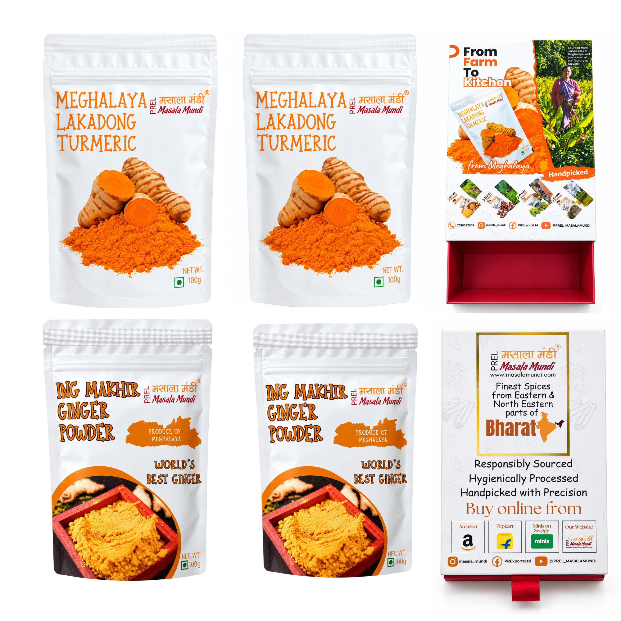 Exclusive Meghalaya Lakadong Turmeric 200g & Ing Makhir Ginger 200g - Premium Spice Gift Box