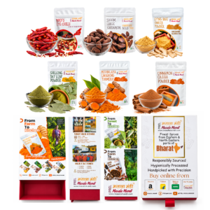 Bold & Fiery North East Spice -Premium Spice Gift Box (Black Cardamom Bold Whole+Lakadong Turmeric+Cinnamon+Syingbah Ginger Powder 50g Each+Bird's Eye Chilli 20g )