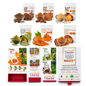 Wellness & Warmth- Premium Spice Gift Box (Black Cardamom Seeds+Cardamom Powder+Ing Makhir Ginger Powder+ Lakadong Turmeric Powder+ Bay Leaf Powder +Cinnamon Powder 50g Each)