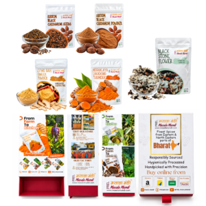 Master Blender's -Premium Spice Gift Box (Black Cardamom Seeds+Cardamom Powder+Lakadong Turmeric Powder+Syingbah Ginger Powder 50g Each+Black Stone Flower 15g)