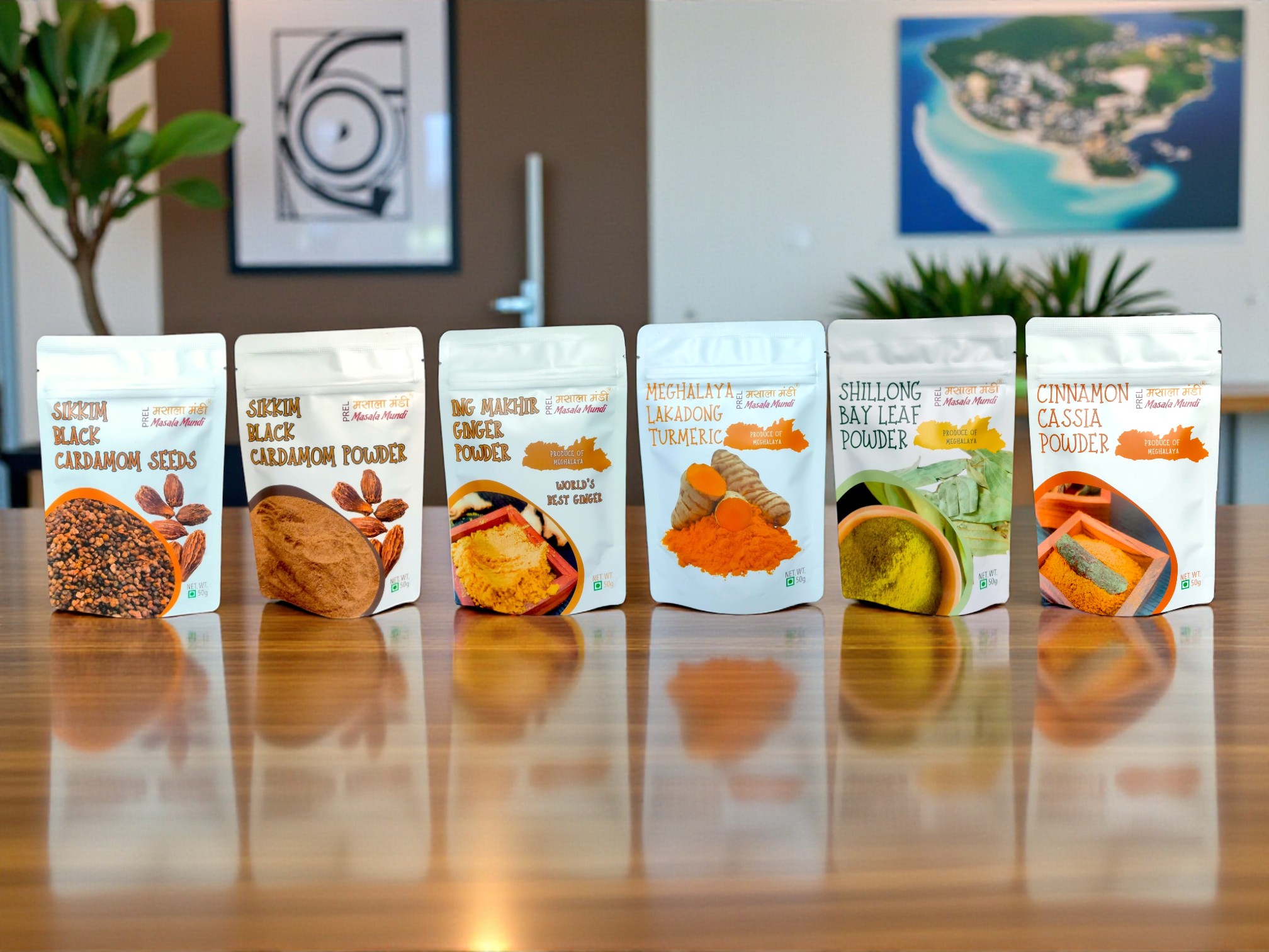 Wellness & Warmth- Premium Spice Gift Box (Black Cardamom Seeds+Cardamom Powder+Ing Makhir Ginger Powder+ Lakadong Turmeric Powder+ Bay Leaf Powder +Cinnamon Powder 50g Each)