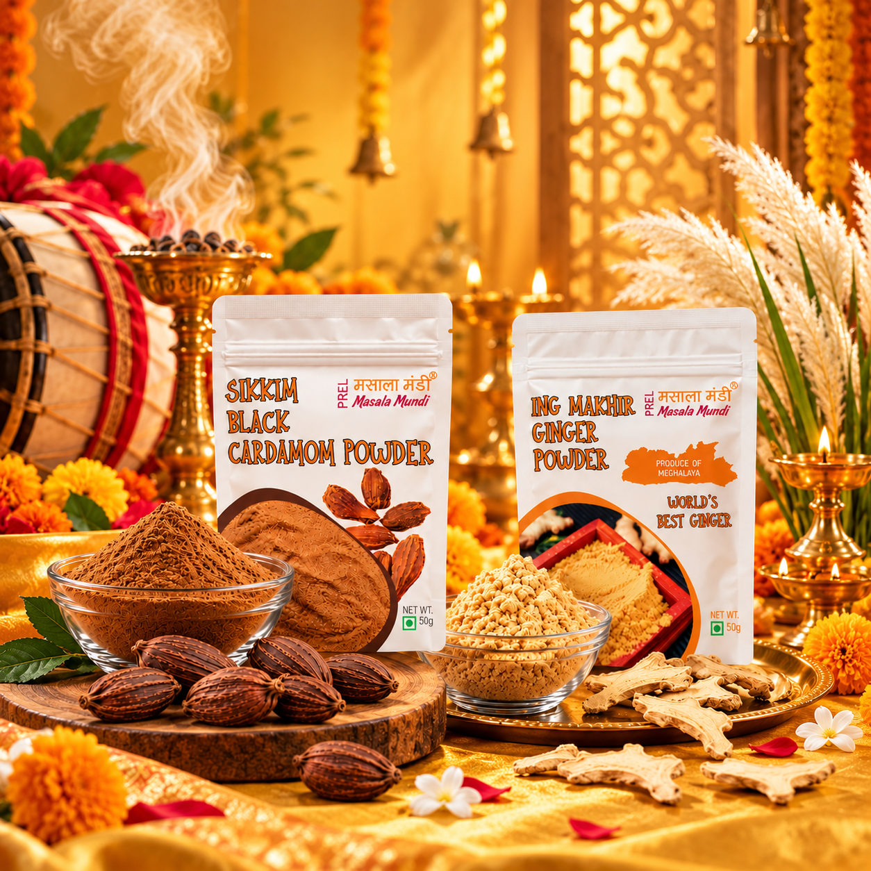 Black Cardamom Powder 50 g + Ing Makhir Ginger Powder 50 g - Smoky & Zesty Spice Duo