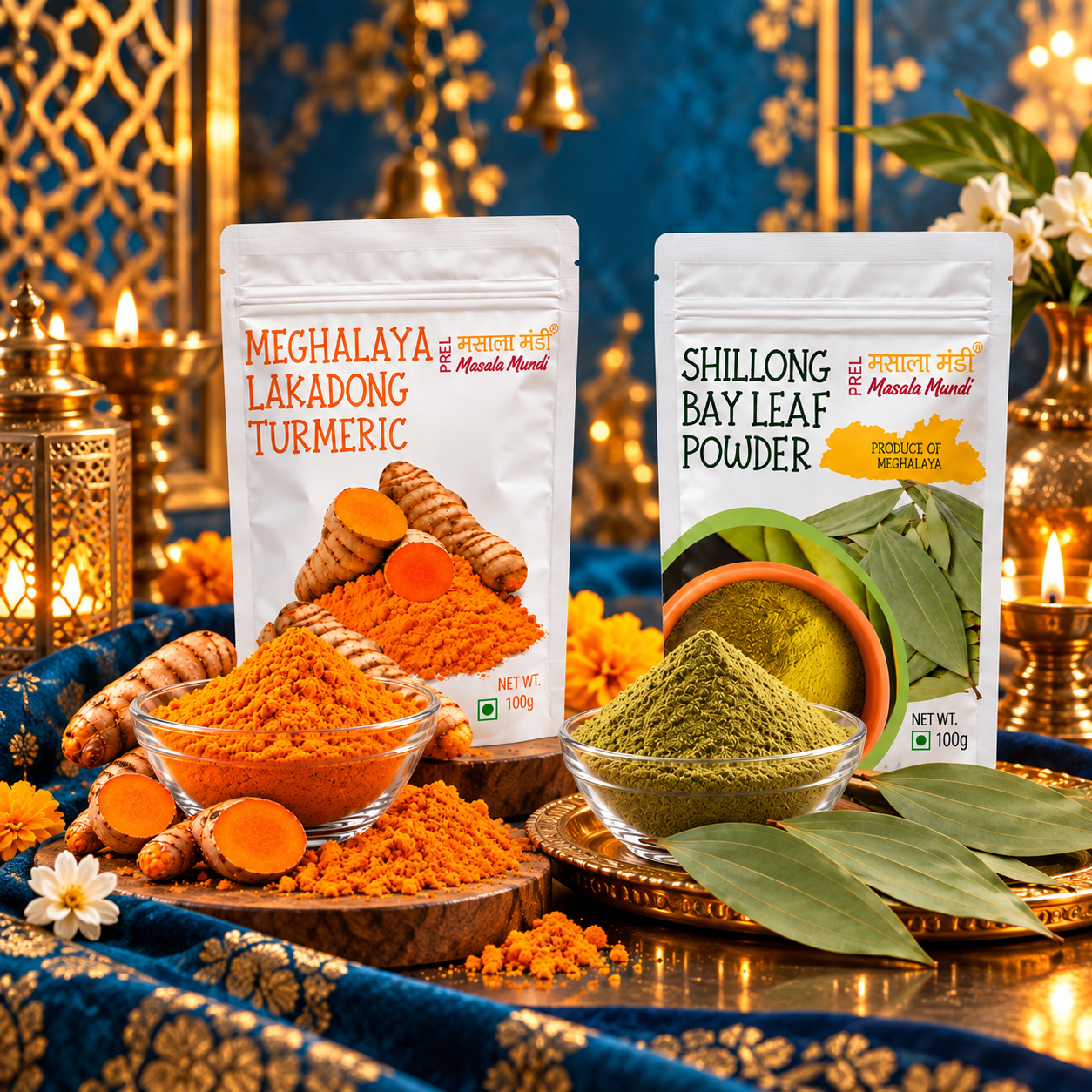 Lakadong Turmeric Powder 100g + Shillong Bay Leaf Powder 100g + Syingbah Ginger Powder 25g | Premium Meghalaya Spice Trio