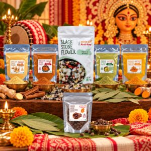 Lakadong Turmeric Powder|Bay Leaf Powder|Cinnamon Powder|Syingbah Ginger Powder (25 g each)|Black Cardamom Mini Bold (25 g)|Stone Flower (15 g)|Northeast Aromatic Spice Collection